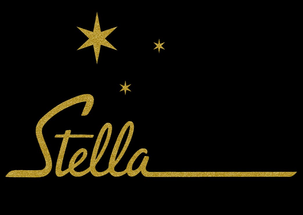 Stella is written in golden letters on a black background