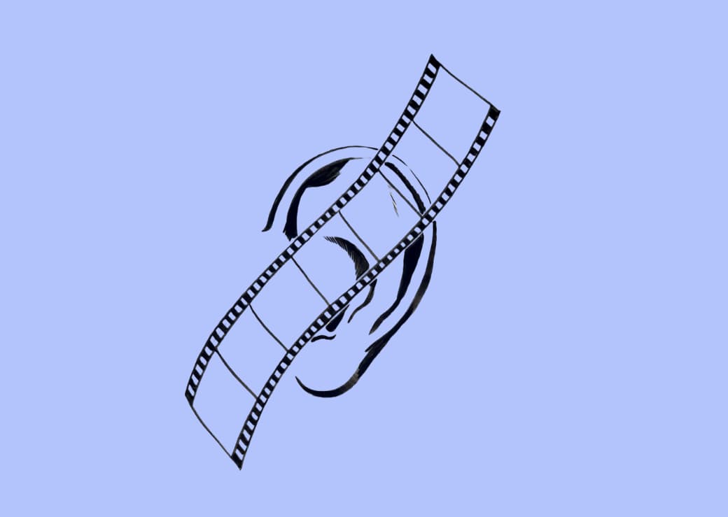 Illustration showing a film reel on an ear.