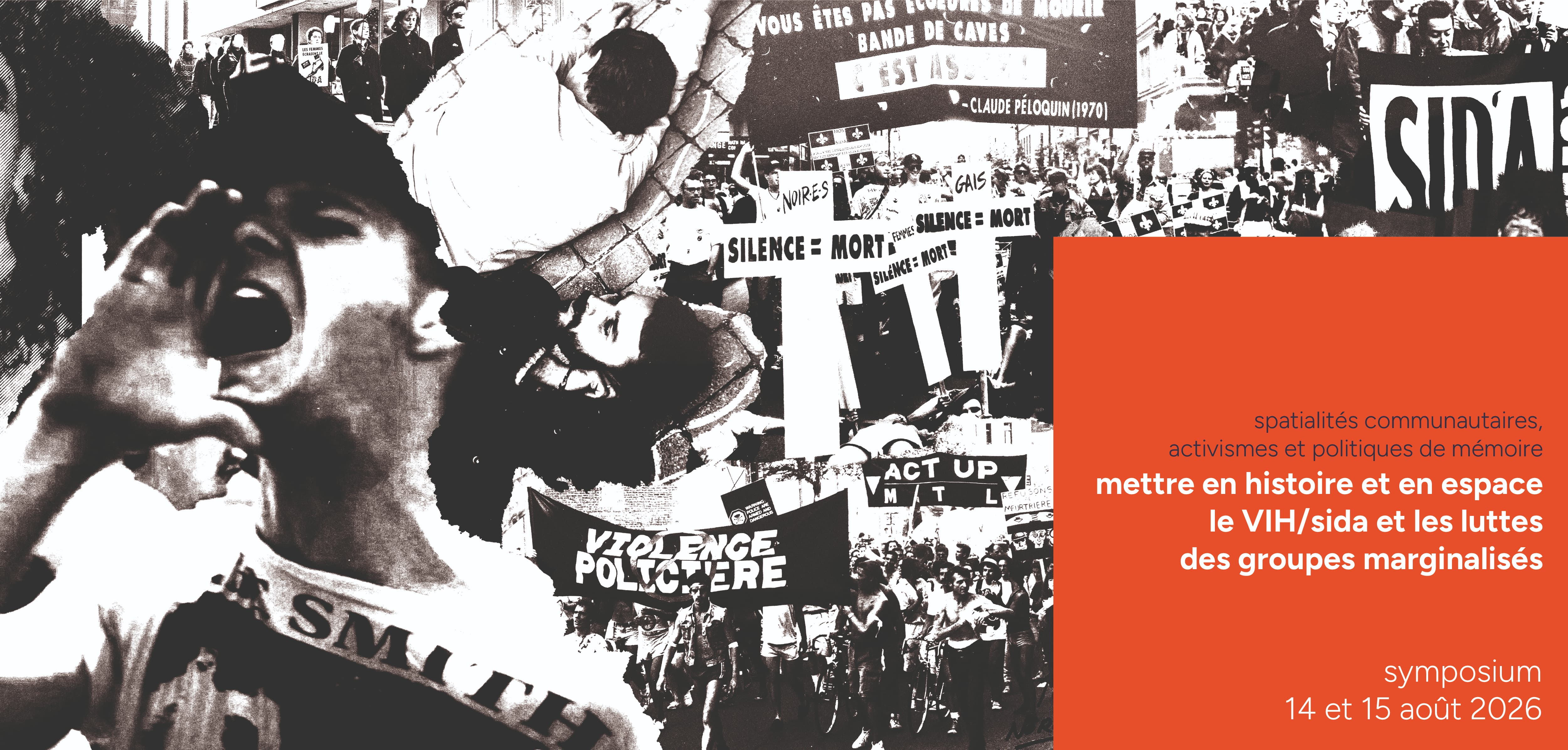 Collage of archival images featuring ACT UP activists in the streets of Montreal.