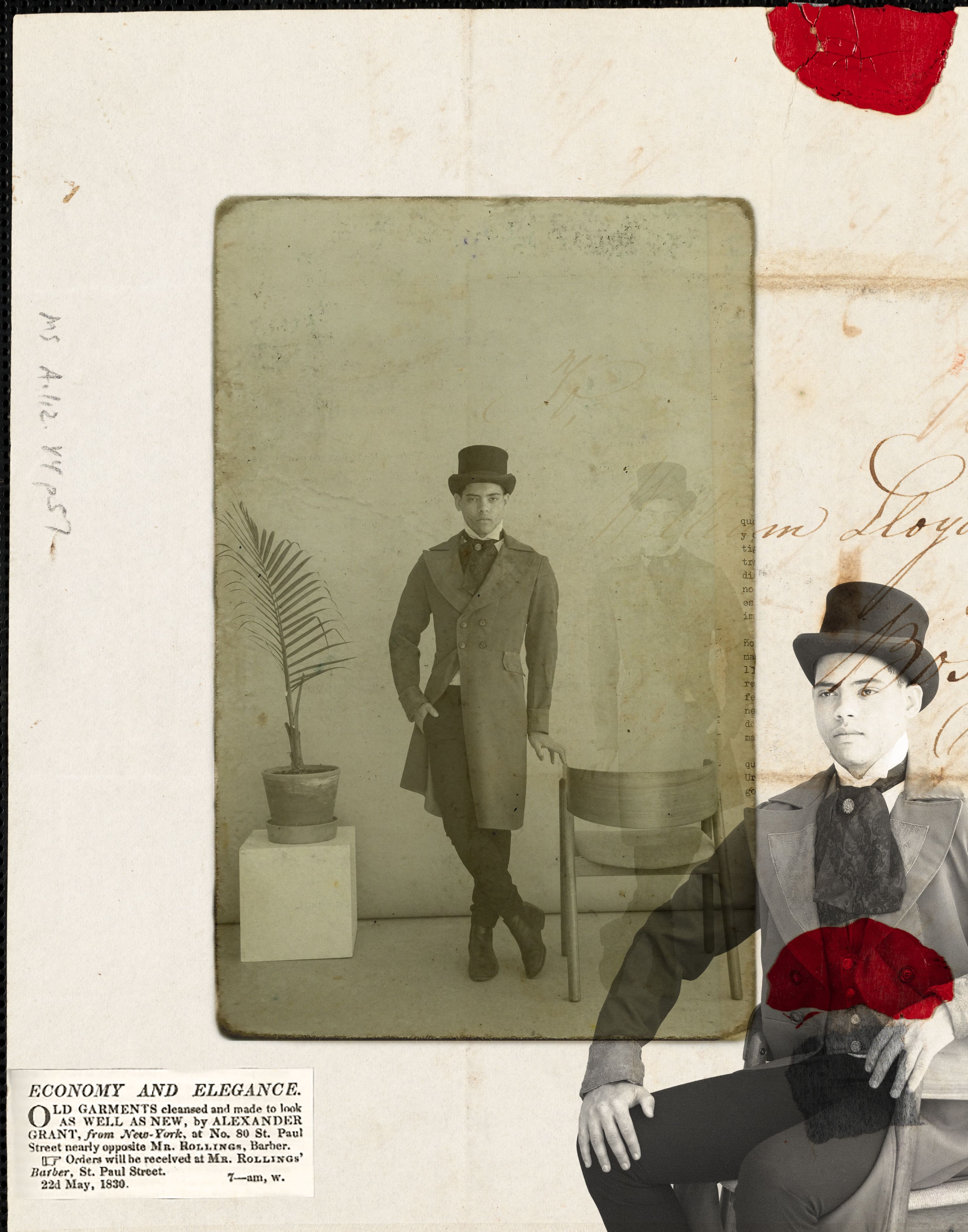 Collage de Bliss Muntanda représentant Alexander Grant, homme d'affaire noir du XIXe siècle.