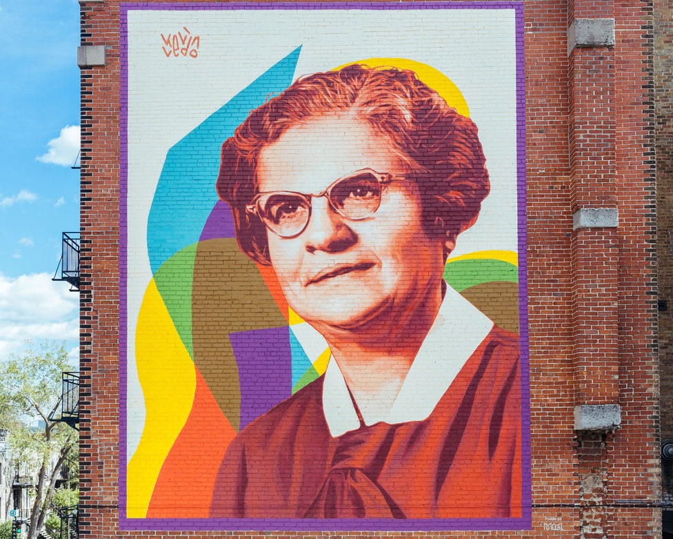 Murale colorée représentant Yvonne Maisonneuve, fondatrice du Chaînon.